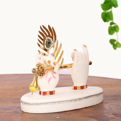 Resin Radha Krishna Idol Hands with Golden Flute & Peacock Feather | for Table, Home D�cor Item