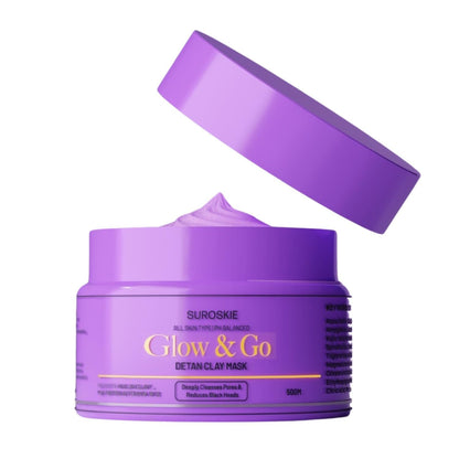 Suroskie Glow & Go De-Tan Clay Mask | Kaolin Clay & Kojic Extract | Removes Tan, Dark Spots & Blackheads | Deep Cleansing & Brightening Face Pack For Glowing Skin | All Skin Types | Men & Women 50G