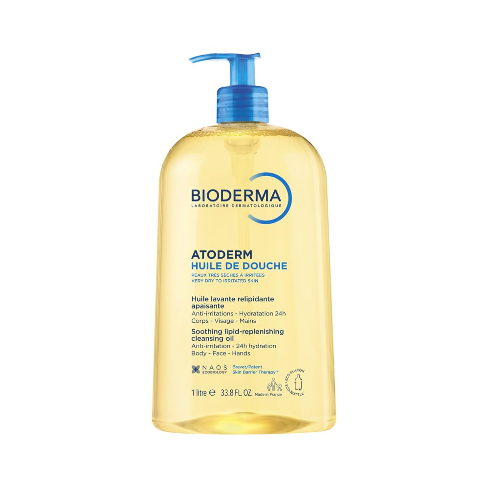Bioderma Atoderm shower oil bottle on a white background