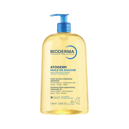 Bioderma Atoderm shower oil bottle on a white background