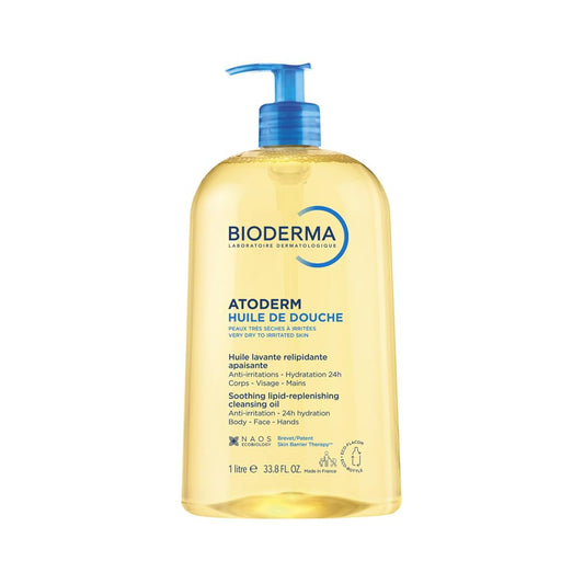Bioderma Atoderm shower oil bottle on a white background