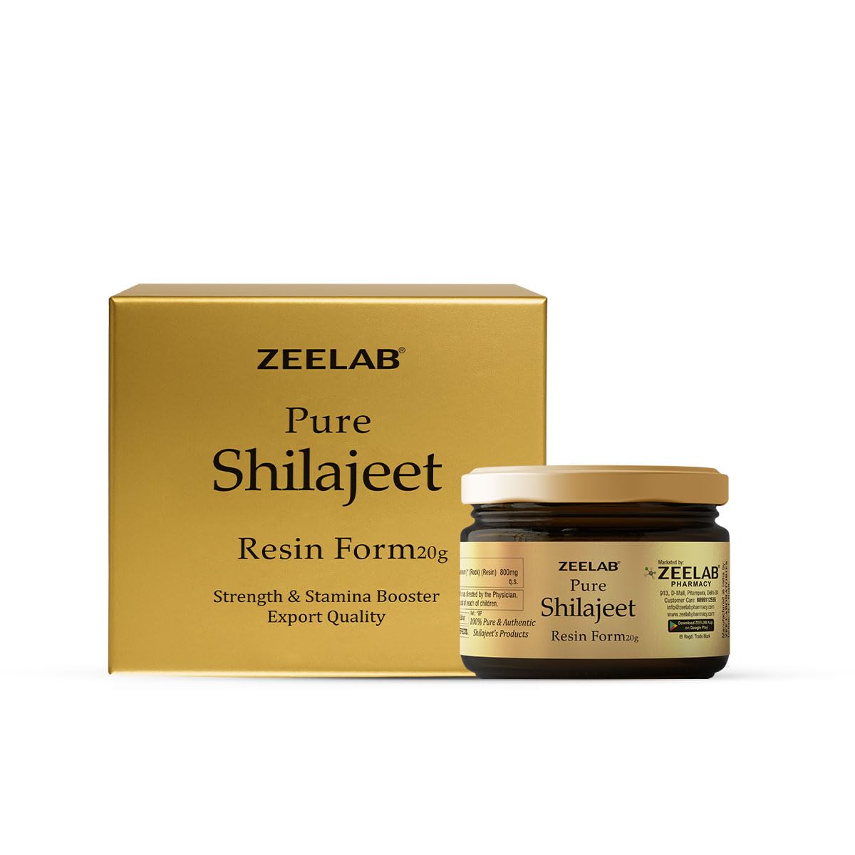 Zeelab Pure Shilajeet resin form packaging on a white background