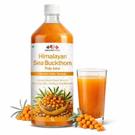 Growfitz Himalayan Sea Buckthorn Pulp Concentrate 1L | Cold-Pressed | Makes 100 Glasses, Natural Vitamin C, Omega 3 6 7 9, Antioxidants | Immunity, Skin Glow & Gut Health Support | Seabuckthorn Juice