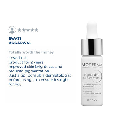 Bioderma skincare product with customer review on a white background
