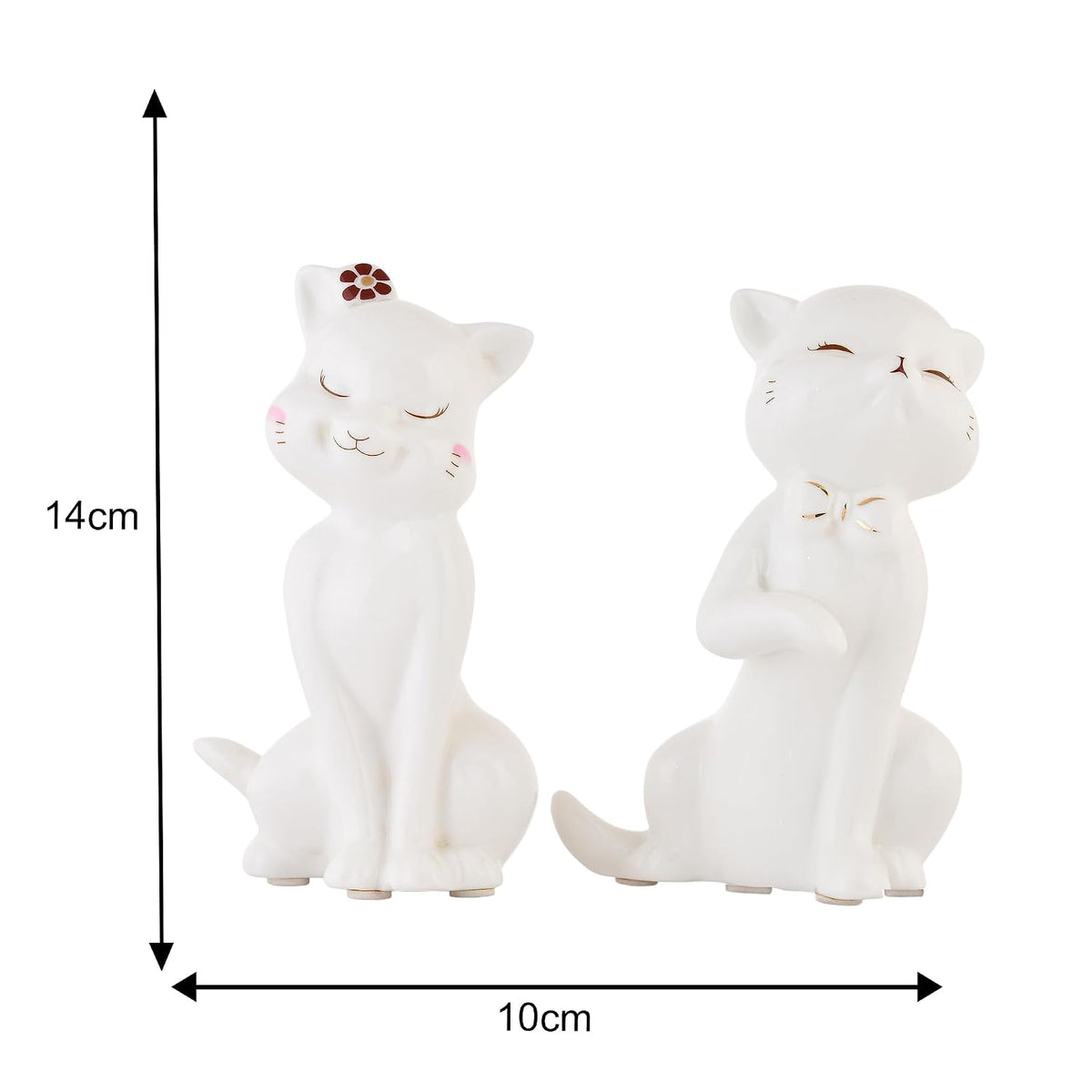 Lovely Ceramic cat Pair Statues for Home Decor (Pack of 2, White)