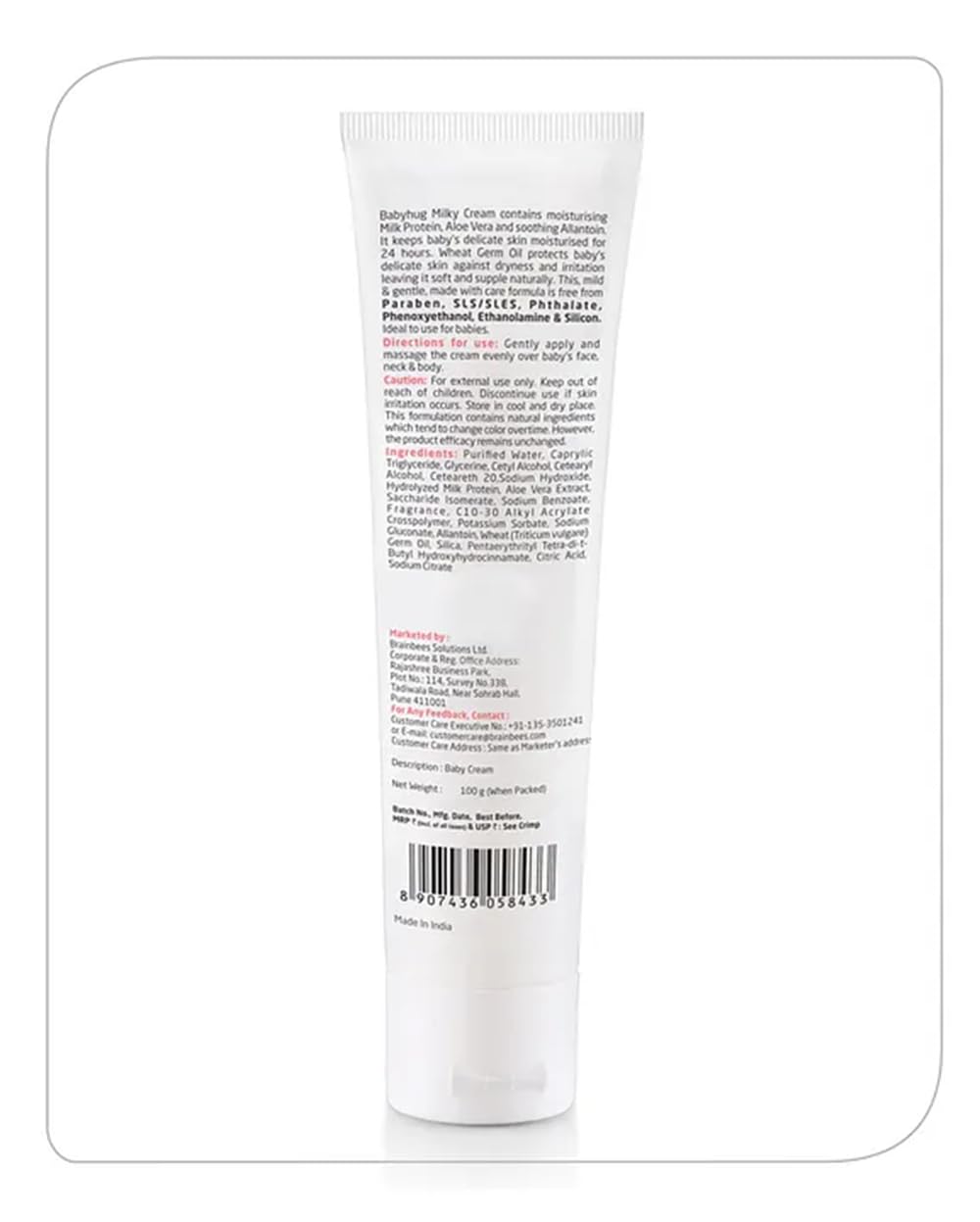 Babyhug Daily Moisturizing Milky Cream for Newborn Babies, Milk Protein Formula, 100 g | Dermatologically Tested, Pediatrician Approved | Silicone, Paraben, Phthalete, Sulphate Free