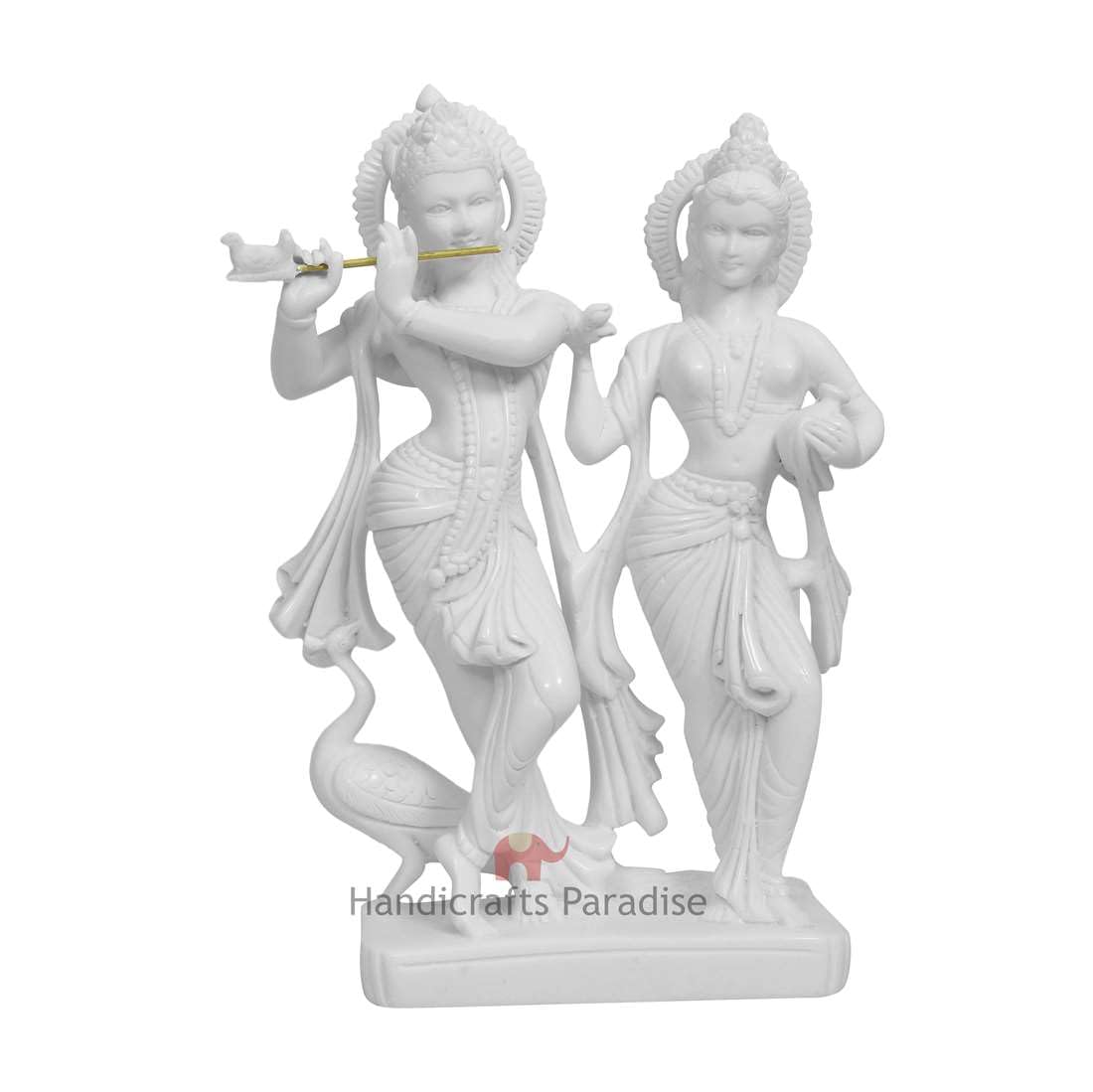 Handicrafts Paradise White Marble Radha Krishna MurtiHandcrafted Statue Showcasing Krishna with Flute God Idol for Home Temple Decor & Devotional Gift - 7 Inch