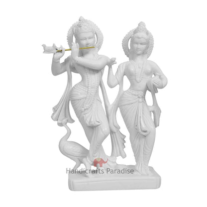Handicrafts Paradise White Marble Radha Krishna MurtiHandcrafted Statue Showcasing Krishna with Flute God Idol for Home Temple Decor & Devotional Gift - 7 Inch