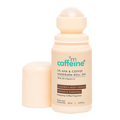Caffeine skincare product with roll-on design on a white background