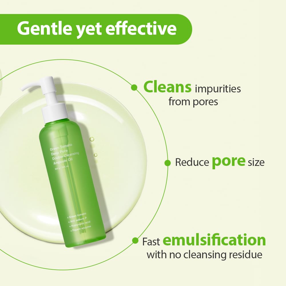 SUNGBOON EDITOR Green Tomato Double Cleansing Ampoule Oil (200 g) | Deep Cleansing Makeup Remover Oil | Purifies Pores, Removes Makeup & Controls Sebum