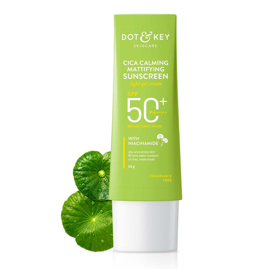 Zephivo Dot & Key CICA Calming Mattifying Sunscreen SPF 50 PA++++ | For Oily Acne Prone & Sensitive Skin | UVA/UVB Protection | No White Cast, Ultra Light, Fragrance Free & Quick Absorbing | 50g
