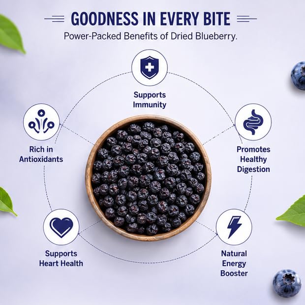 WELLAYA Premium Blueberry | Dry Fruit | High Nutrient and Antioxidant | Healthy & Tasty Whole & Dried Blueberry | Rich in Calcium and Vitamin K | Vegan
