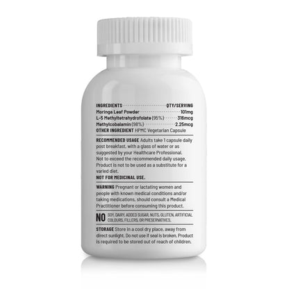 Zephivo Unived Vitamin B12 Veg, Methylcobalamin (98%), with Methyltetrahydrofolate (5-MTHF), Brain Cells & Nerve Tissue Support, 180 Vegan Capsules
