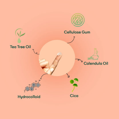 Illustration of a finger with cream and botanical ingredients on a pink background