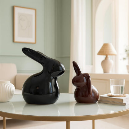 Home Décor Ceramic Rabbit Figurines (Set of 2, Black and Brown)