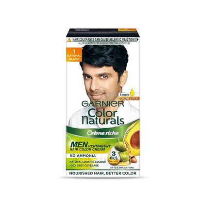 Garnier Color Naturals hair color cream packaging with a man's face on the box.