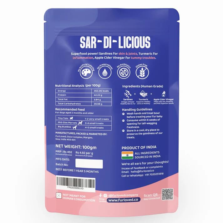 Fur Loved SAR-Di-Licious | Sardine Dog Treats | Omega-Rich & Natural (30 GM)|Pack_1|