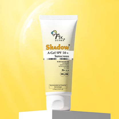 Fixderma Shadow A-Gel SPF 50+ Sunscreen PA+++ | For Oily & Acne-Prone Skin | Lightweight | Non-Greasy | No White Cast | Broad Spectrum For UVA & UVB Protection | For Men & Women | 75gm