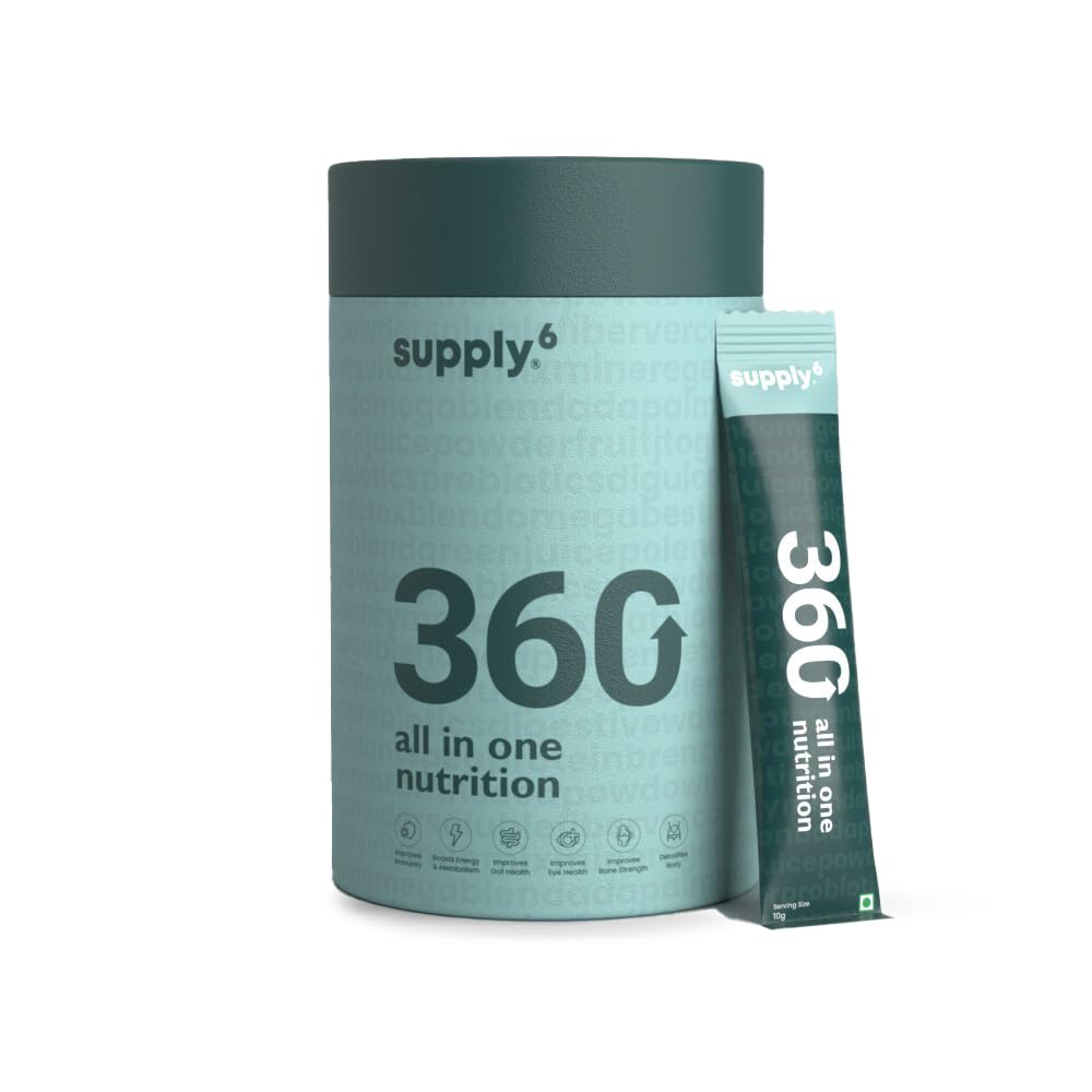 Supply6 360 Ultimate Health Powder for Women & Men | Daily Supplement with 63+Vitamins, Minerals, Probiotics, and Superfoods | Daily Greens | Gut Health supplements, Energy, Immunity (15 Servings)