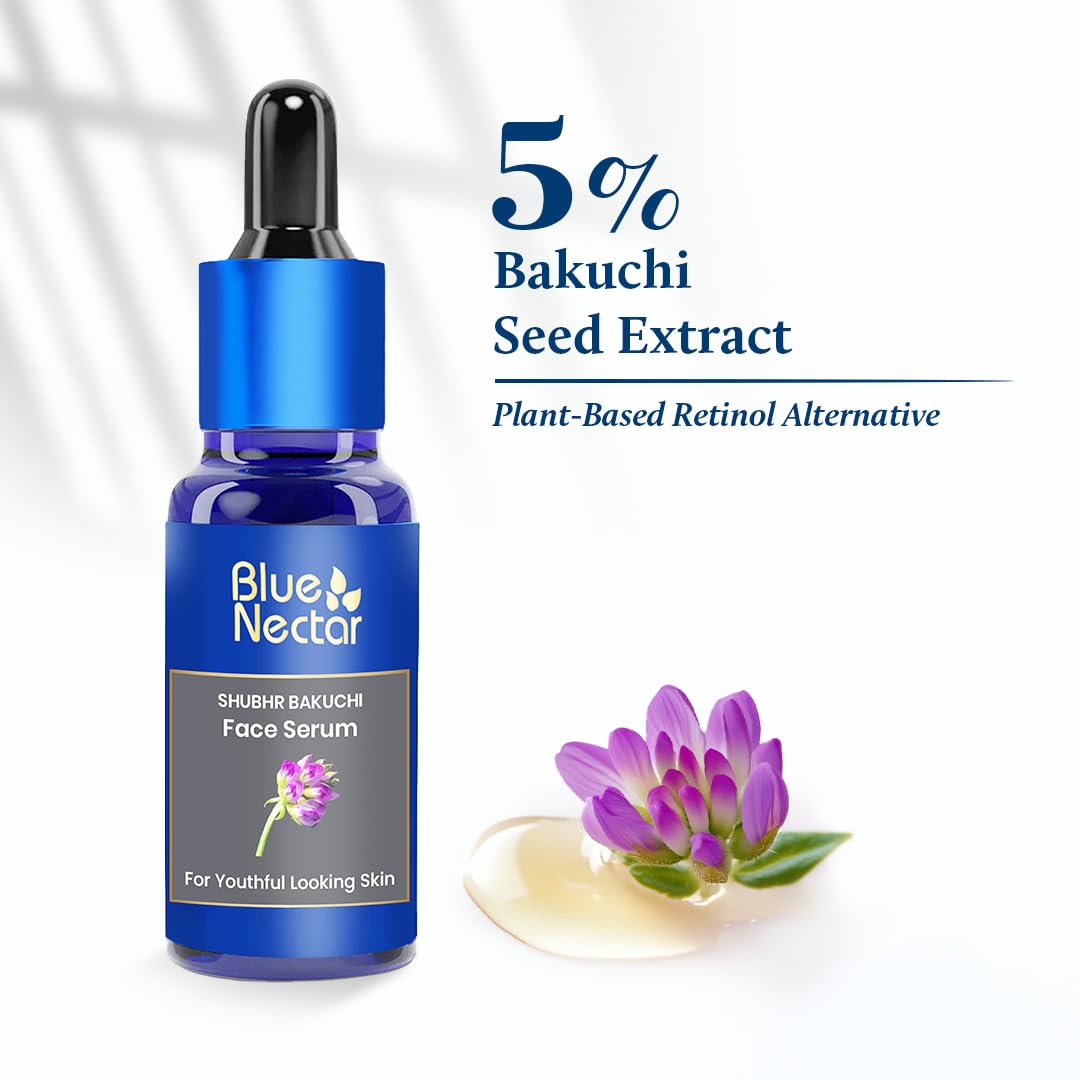 Blue Nectar Bakuchiol Serum for Face | Babchi Oil, Plant-Based Retinol Alternative | Ayurvedic Bakuchi Anti Aging Serum for Women & Men for Glowing Skin (10 Herbs, 30ml)