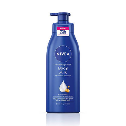 NIVEA Nourishing Body Milk 400ml Body Lotion with Hyaluronic Acid | 72Hr Hydration | Deep Moisture Care for Very Dry Skin | Enriched with Almond Oil | Smooth, Radiant & Healthy Looking Skin Care