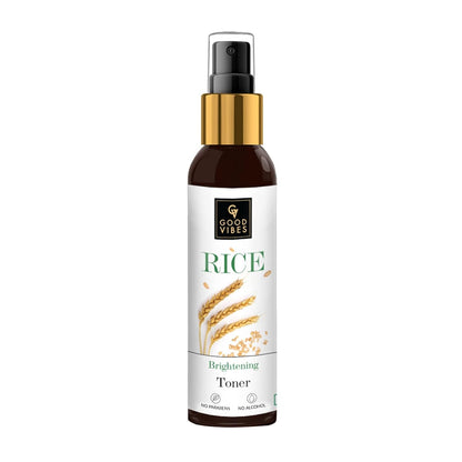 Good Vibes Rice Brightening Toner 120 ml, Hydrating Light Weight Moisturizing Glowing Face Spray Toner for All Skin Types, Natural, No Alcohol, Parabens & Sulphates, No Animal Testing