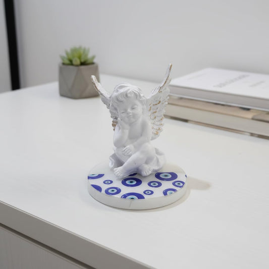 HOMEARTE INDIA Baby Angel Showpiece with Evil Eye Marble Base – Decorative Guardian Angel Figurine for Home Décor, Living Room & Nursery | Spiritual Protection Gift Item