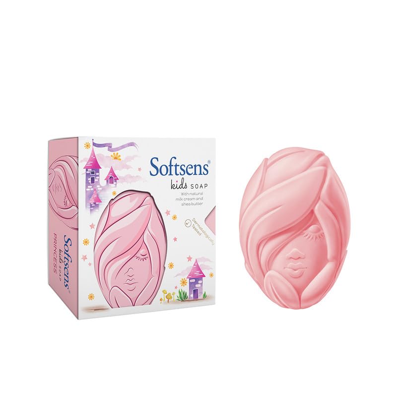 Softsens Kids Soap Princess 75g | Gentle Nourishing Care with Shea Butter & Natural Milk Cream, Dermatologist Tested Baby Soap, Moisturizing Fun Shape Bar Soap For Toddlers & Kids 2-10 Years