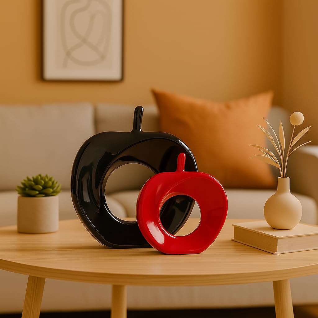 Beautiful Apple Shape Ceramic Home Decor Showpiece (Pack of 2, Black & Red Color)