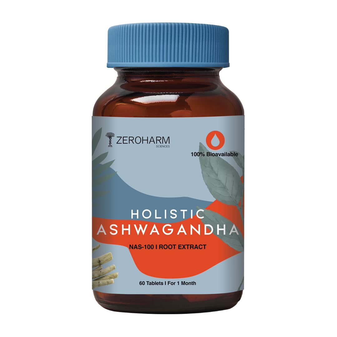 ZEROHARM Nano Ashwagandha Supplement with 10% Withanolides 600mg Per Serving | Ashwagandha Root + Pectin | Natural Adaptogen for Stress Balance, Energy, Focus & Performance | Men & Women | 60 Tablets