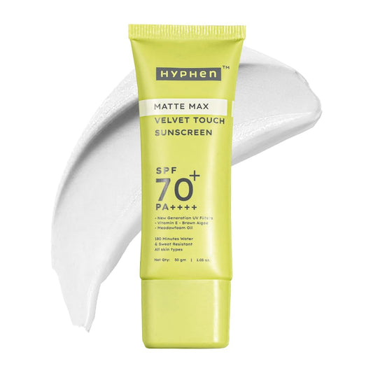 Tube of HYPHEN Matte Max Velvet Touch Sunscreen on a white background