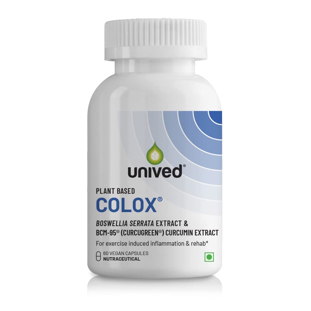 Zephivo Unived Colox, For Exercise-Induced Inflammation, Injury, & Rehab | Pain Relief, Supports Muscle & Tissue Strengthening, Joint Support | Boswellia, BCM-95® Curcumin, D3| 60 Capsules, 1 month Supply

