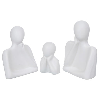 eCraftIndia Set of 3 White Ceramic Handcrafted Happy Family Statue Sculpture | Thinking Face People Figurines Home Decor Items Showpiece for Living Room Bedroom Table Shelf TV Unit | Gift for Birthday