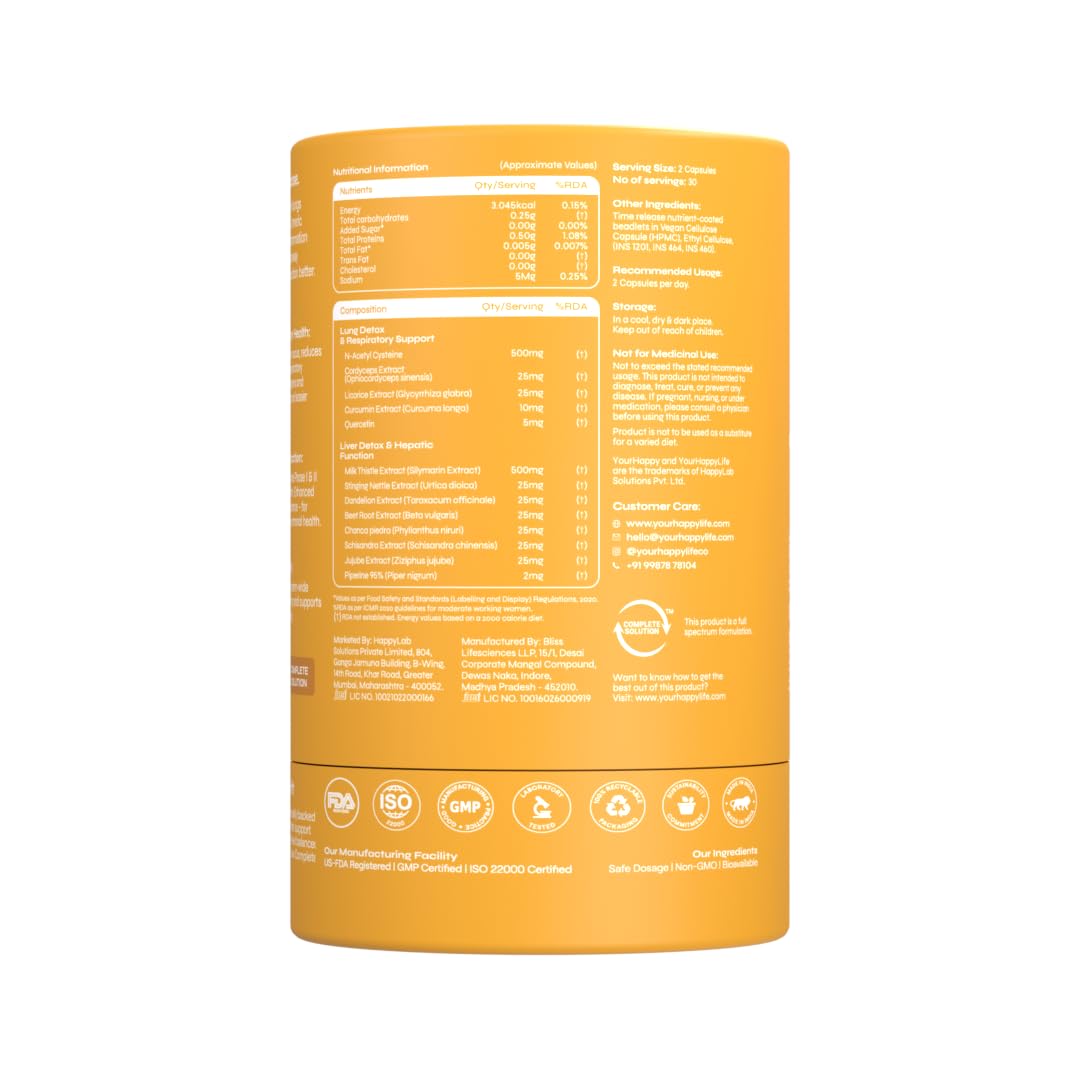 Yellow supplement container with nutritional information on a white background
