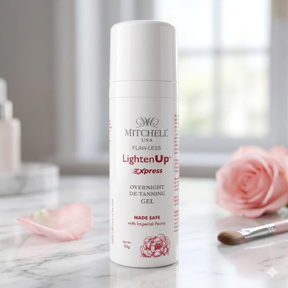Mitchell USA LightenUp Express Overnight De-Tan Gel for Face | Tan Removal, Skin Brightening & Dark Spot Reduction | With Peony Flower Extract, Vitamin C & Alpha Arbutin | for Men & Women | 50g