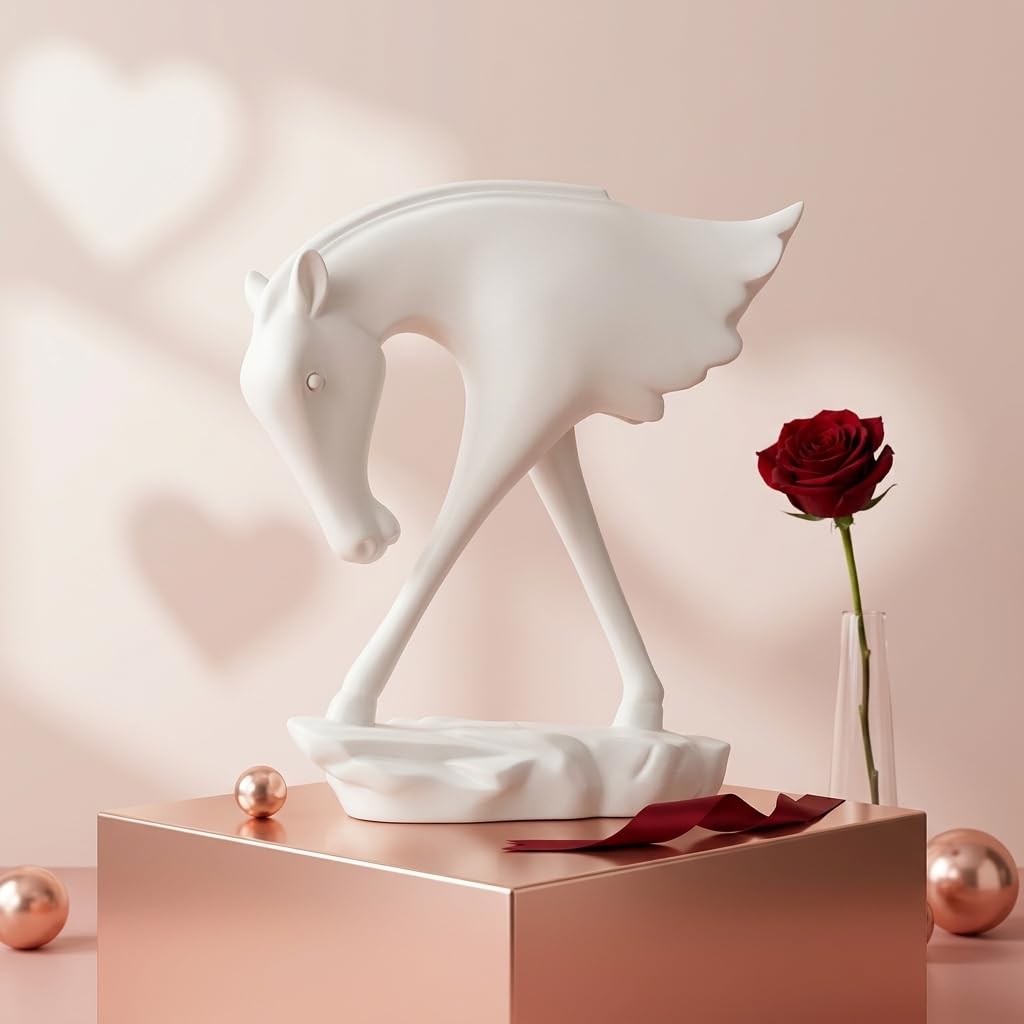 Elegant White Horse Artefact for Home and Office Décor (Pack of 1, White)