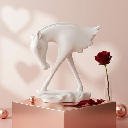 Elegant White Horse Artefact for Home and Office Décor (Pack of 1, White)