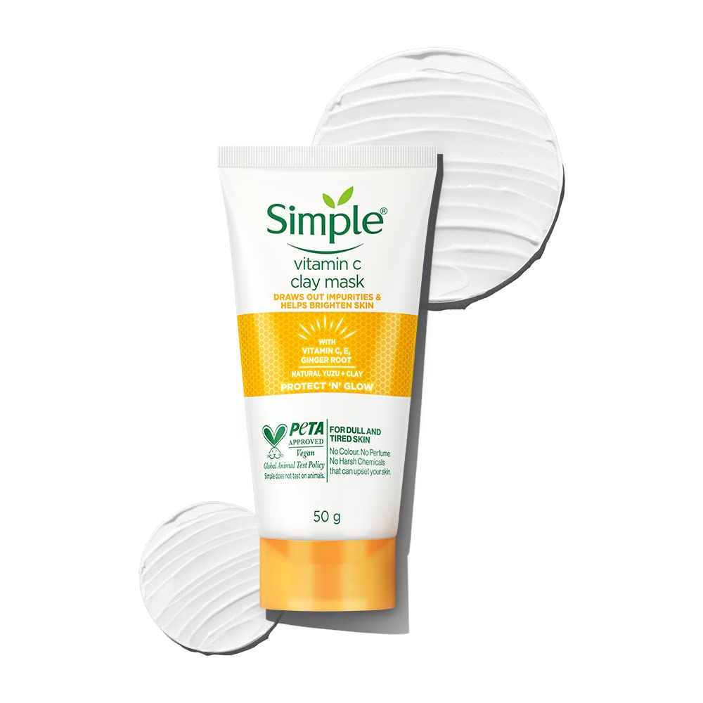 Simple vitamin C clay mask packaging on a white background