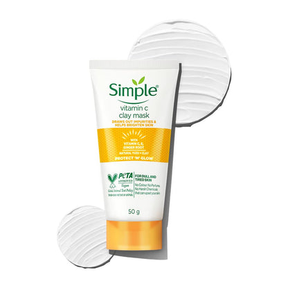 Simple vitamin C clay mask packaging on a white background