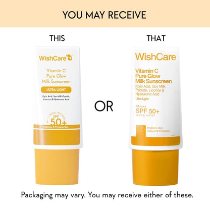 WishCare Vitamin C Pure Glow Milk Sunscreen with SPF 50 PA++++ In-Vivo Tested | Glowing Skin with Broad Spectrum Protection | Ultra Lightweight, Oil Free & No White Cast | For All Skin Types | 30ml