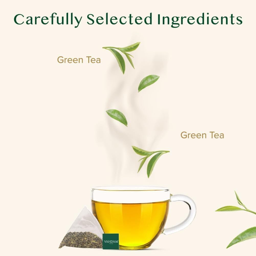 VAHDAM Organic Himalayan Green Tea | 15 Tea Bags | Weight Loss, Stress Relief, Antioxidant-Rich, Low Caffeine | Iced or Hot Brew | Non GMO, Gluten-Free, Naturally High Grown