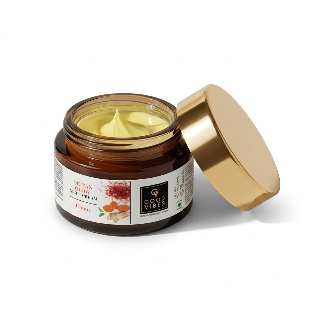 Good Vibes Ubtan Insta Glow Night Cream, 50 g | Brightening Moisturizing Nourishing Face Moisturizer For All Skin Types | With Turmeric, Saffron, Vitamin B3 | No Parabens, Sulphates & Mineral Oil