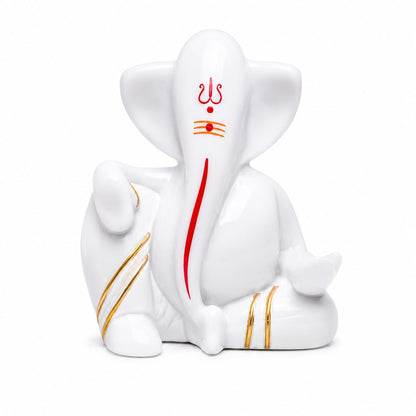 Bal Ganesha Idol for Car, Small Ganesh Murti for Car Dashboard, White Marble Ganpati Bappa Statue, Baby Ganesha Showpiece for Pooja Room, Home Decor, Living Room, Office Desk