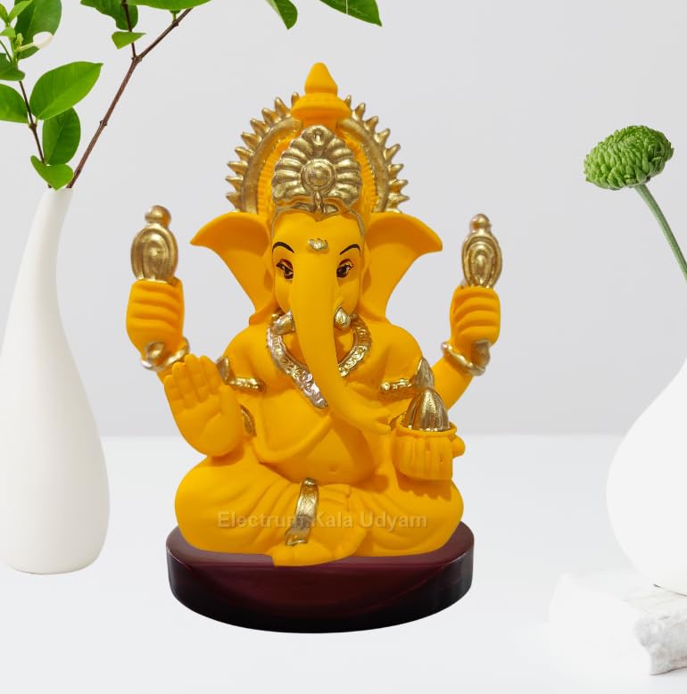 Handcrafted Poly Resin Ganesha Statue with Base - Perfect for Car Dashboard, Office Desk, Shelves, and Home Decor - Ideal Housewarming Gift! (4HANDMANGOTERRACOTTAMDF)