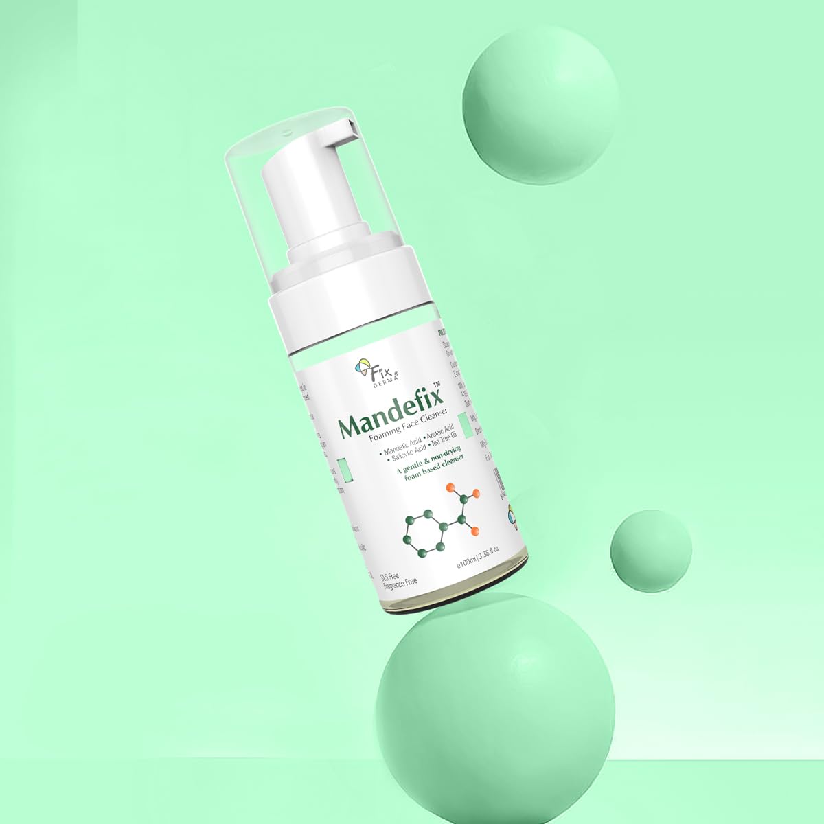 Fixderma Mandefix Foaming Cleanser with 2% Salicylic Acid | Nondrying Cleanser, Exfoliator, Reduces Skin Ageing | Salicylic Acid Face Wash for Sensitive and Acne Prone Skin - 100ml