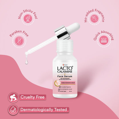 Lacto Calamine 10% Niacinamide Face Serum | 30ml | Pore Minimizing, Acne Marks, Blemishes & Oil Balancing | Face Serum for Women & Men | Reduces Pigmentation | Dermatologically Tested & Fragrance Free