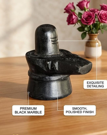 Black Marble Shiv Ling | Shiva Lingam for Home Temple | Mahadev Shankar Bholenath Shiv Ling Idol for Pooja Home Temple Mandir (2 Inch Regular Quality)