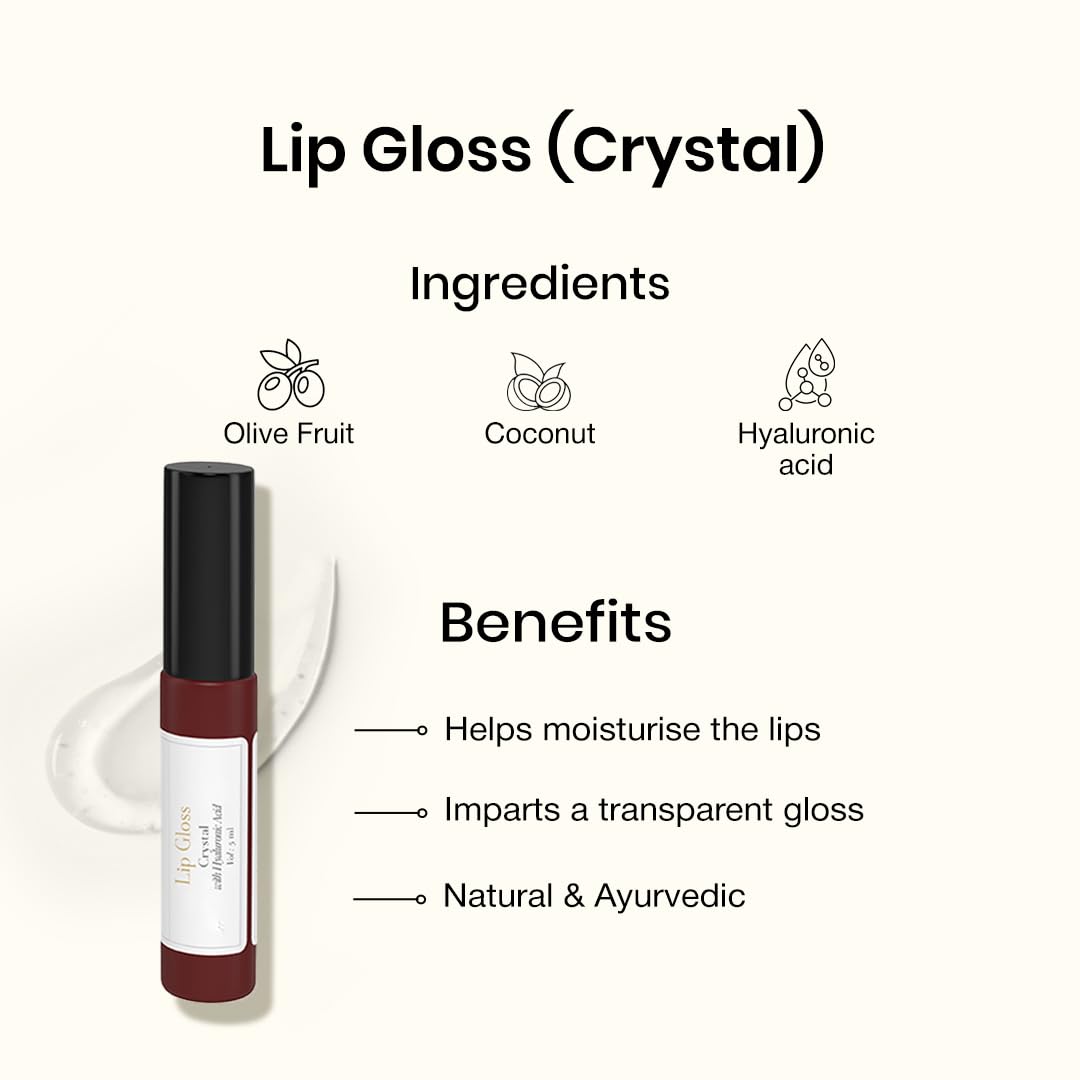 Sadhev Ayurvedic Crystal Lip Gloss With Hyaluronic Acid & Almond | Natural Glossy Shine | Hydrates, Plumps & Nourishes Lips (5 ml)