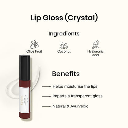 Sadhev Ayurvedic Crystal Lip Gloss With Hyaluronic Acid & Almond | Natural Glossy Shine | Hydrates, Plumps & Nourishes Lips (5 ml)