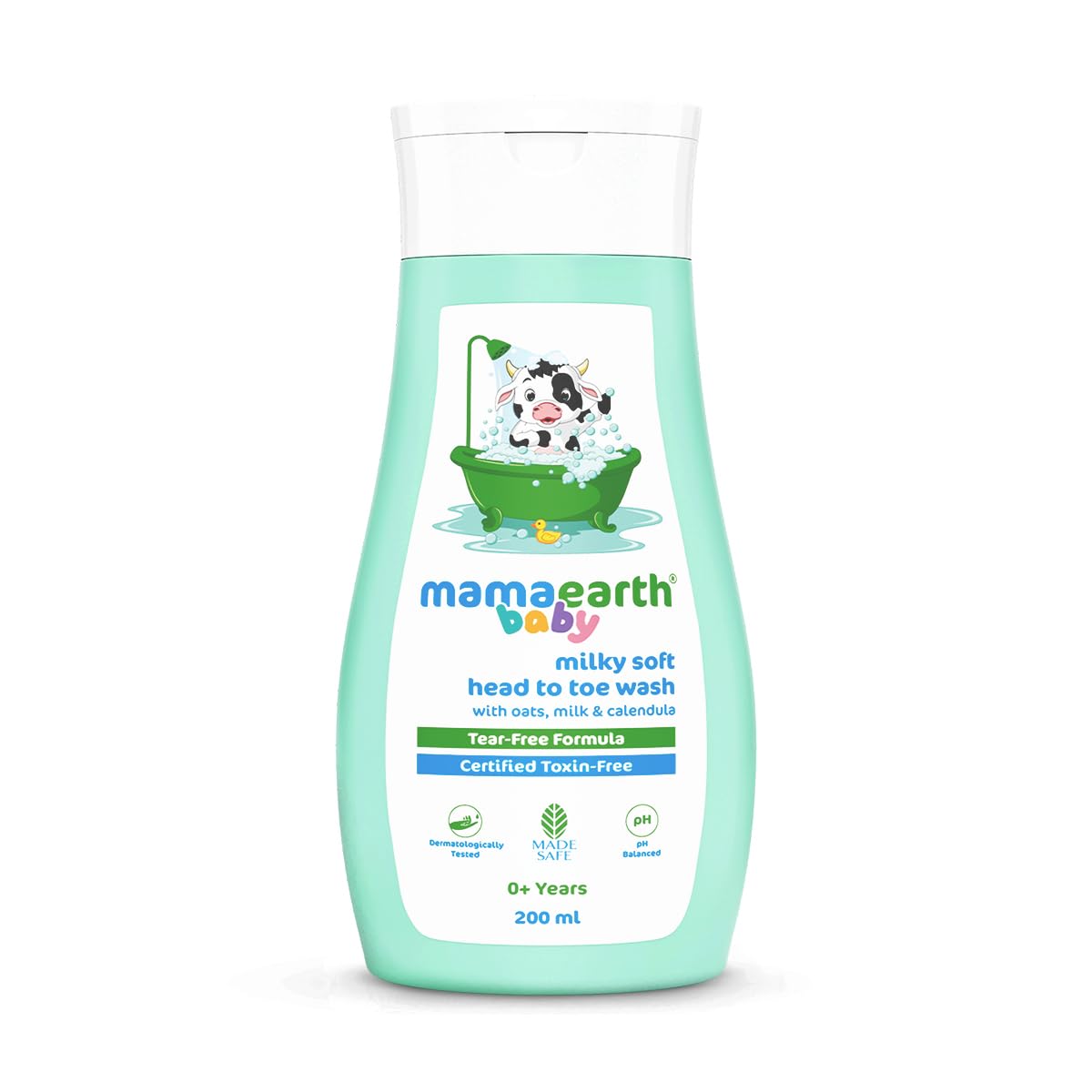 Mamaearth baby milky soft head to toe wash bottle on a white background